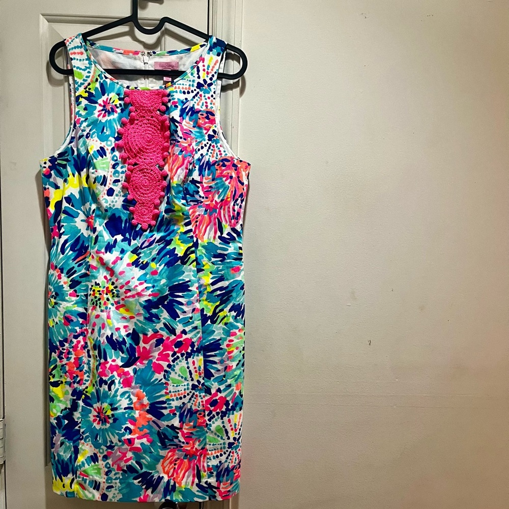 Lilly Pulitzer Adara Shift Multicolor Floral Print Sleeveless Dress with Poms